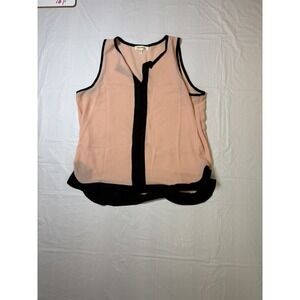 Womens Monteau Los Angeles Pink sleeveless vneck sheer blouse, size L